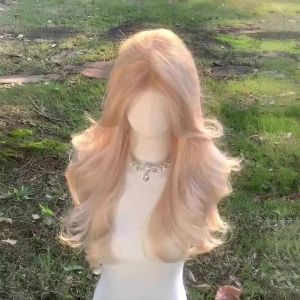 Wig wanita full kepala wig rambut panjang curly wig panjang raspberry merah 60cm rambut panjang wanita wig curly rambut imitasi alami kepala wig korean style wik rambut wanita panjang wig tanpa poni