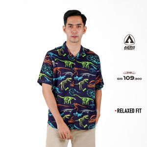 Aerostreet Kemeja Rayon Printing Marvelo Hawai Motif Gelap QCAAA