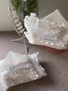 xpkQ Shell Sequined Tissue Holder Travel Napkin HolderEmprier Sequin Paper Towel Holder Sparkling Tissue Cover for Car Home B8T9H
