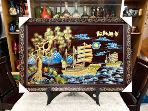 ( Tặng kèm khung) Tranh sơn mài Thuận Buồm Xuôi Gió đắp nổi hàng xuất khẩu trang trí nhà quà tặng tân gia khai trương ý nghĩa