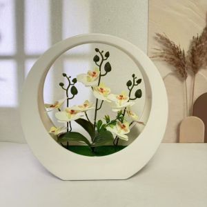 HOUCHU Ornaments Artificial Orchid Pot Plant Decorative Floral Art Home Decor Imitation Flower Bonsai Sweet Moon Shape Orchid Potted Plant Wedding Decor