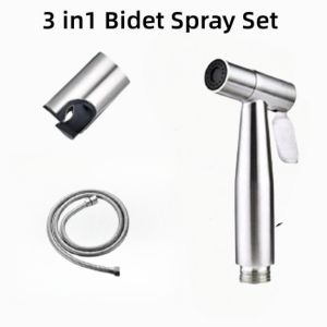 SUS 304 STAINLESS STEEL BIDET SILVER 3 IN 1 TOILET SPRAY GUN TELEPHONE SHOWER HOSE AUTOMATIC REBOUND BATHROOM