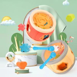 MMLUCK Mê cung ghép hình Bộ trống nhạc cho trẻ em Montessori Hình dạng bộ gõ Nhạc cụ cho trẻ em Trống tay Âm thanh nhịp điệu Trống lăn đầy màu sắc cho bé Trẻ em trai