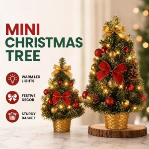 Mini Artificial Christmas Tree Tabletop Pine Decor With Led Lights Battery Operated Diy Ornament