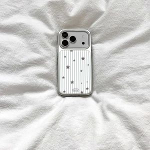 INS Style White Striped Stars Cute Cartoon High-end Resin Phone Case For iPhone 17 Air 16 15 14 13 12 11 Pro Max Y2k Back Cover