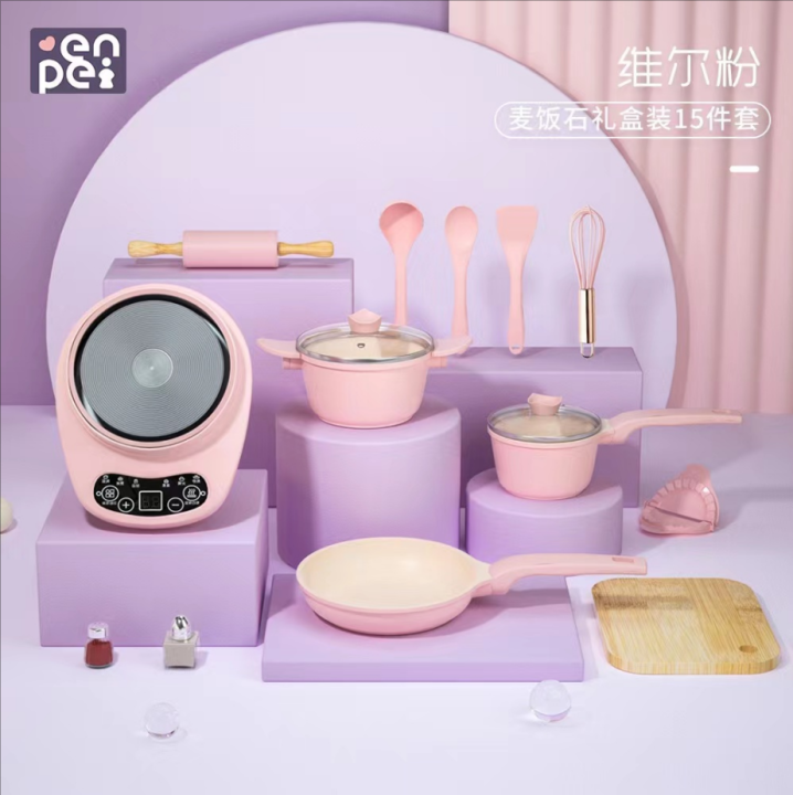 Real Mini Cooking Set Kitchen set Toy For Kids Pink and Green 6-8