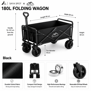 Camping Trolley Cart Wagon Cart Trolley Push Cart Heavy Duty Folding Trolly with Storage Basket