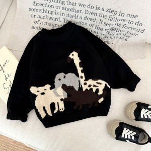 Korean-style baby clothes for spring and autumn cartoon round-neck versatile sweaters for boys and girls infant and toddler knit tops for spring