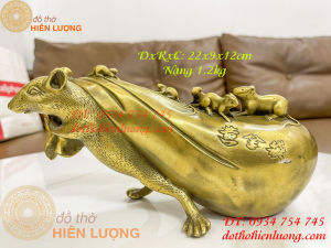 Tượng chuột bằng đồng phong thủy kéo bao tài lộc và đàn con (DxRxC: 22x9x12cm nặng 1.2kg)