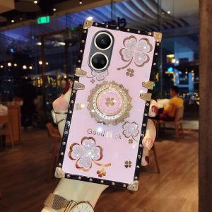 Casing For OPPO A78 5G Reno 8T 4G A58 Clover Rhinestone Ring Phone Case For Reno8 T Reno8T Bling Ring Holder Cover on Reno 8 T Shockproof Back Cases