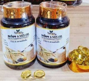แบรนด์แท้ 6Mix oil น้ำมันสกัดเย็น 6ชนิด น้ำมัน6สหาย (น้ำมันงาดำ มะพร้าว ดาวอินคา งาขี้ม้อน กระเทียม รำข้าว) 60แคปซูล/ขวด