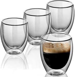 Clear Coffee Mugs Insulated Double Wall Glass Tea Cups For Americano Latte Cappuccinos and Beverage