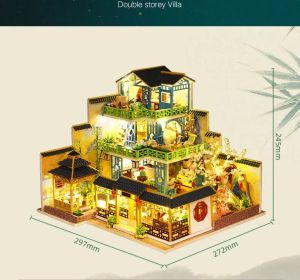 Big Diy Wooden Dollhouse with Furniture Light Miniature Doll House Kit Home Chinese style villa Model Toys Birthday Gifts