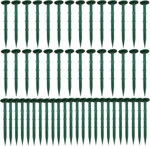 50 Pack Garden Landscaping Stakes 6.3" Gardening Tacks Landscape Staples Anchoring Spikes Ground Stake Turf Nails Plastic Anchors for Hold Down Tent Tarps Net Fabric Edge Cover Green