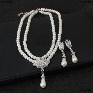 [COD] WEICHENG Elegant Simulated- Bridal Jewelry Sets Rhinestone Drop Necklace+Earrings Wedding Jewelry Gift