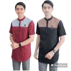 55 RIBU DAPAT 2 Baju Koko Lengan Pendek Dewasa Pria Muslim Kombinasi Koko Kurta Model Terbaru - Nyaman Variasi 6 Warna