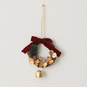 FOUNDTWO Đỏ Chuông Nơ nhung giáng sinh Vòng hoa Màu xanh lá cây Chuông giáng sinh Sáng Tạo Lễ hội dây chuyền chuông hình nón thông Trang trí cây giáng sinh