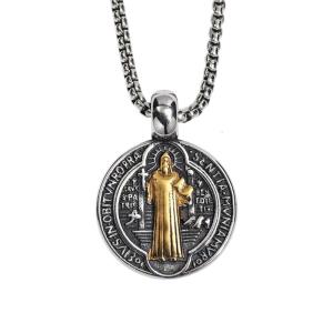 Stylish Double Sided Saint Benedict Necklace for Men Handmade Religious Neckchain Catholic Amulet Accessories