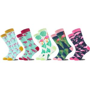 5 Pairs Men Women Colorful Novelty Flamingo Pattern Cotton Crew Socks for Fun and Comfortable Casual Dress Socks Gift
