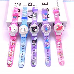 IN STOCK Cute Sanrio flip-top rotating digital watch Kuromi Melody Cinnamoroll childrens cartoon flashing luminous toy watch childrens birthday gift mojogy