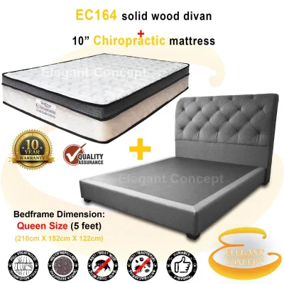[PRE-ORDER](Combo Deal) Dr Alstone Set Katil + Tilam 2 in 1-EC164 Full Solid Wood Structure Bedframe with Water Repellent Fabric + Chiropractic Spring Mattress (Queen/King)