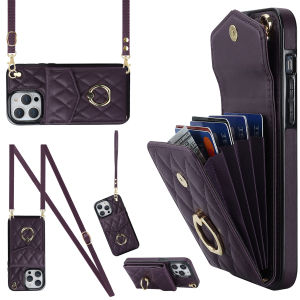 Cover For iPhone 15 16 17 Pro Max With Diagonal Strap Lanyard Mobile Phone Case Cards Slot Case Leather Case With Card holder Wallet Bag Case With Rope For iPhone 14 pro max 13 11 12 promax 13 Mini 14 15 16 Plus X XR XS Card Case