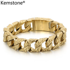 Kemstone 316L Titanium Steel Punk Skull Silver Gold Plated Link Bracelet Jewelry for Men
