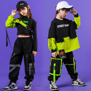 LOlanta Kids Boys Girls Hip Hop Kpop Costume Children Streetwear Performance Clothes Black Casual Wear 4-16 Years