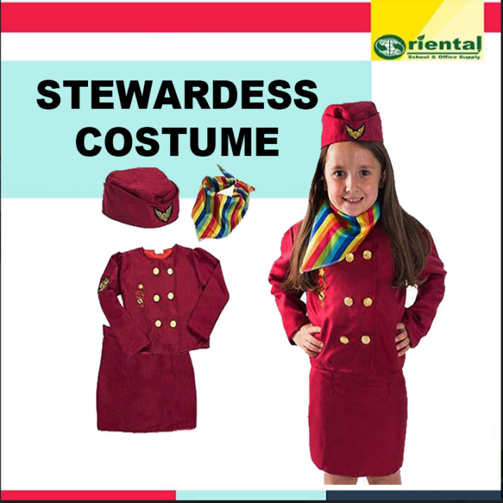 Flight Attendant Stewardess Professional Air Hostess Career Costume with Hat and Handkerchief Scarf Community Helper Costumes for Kids Play and Pretend Cosplay Little Girl Dress and Mini Skirts Lazada...