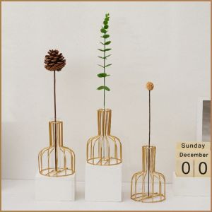 Flowerpot Fashion Visual Effects Vase Flower Hydroponic Container Clear Glass Golden Ironwork