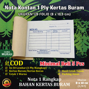 (5 Pcs) Nota Kontan 1 ply isi 50 lembar ukuran 1/8 folio bahan kertas buran kertas koran