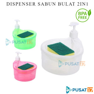 DISPENSER SABUN BULAT 2IN1 BUSA SPON TEMPAT WADAH SABUN CUCI PIRING OVAL POMPA SABUN SPONS CUCI PIRING DAPUR SINK SOAP DISPENSER
