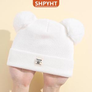 [COD] SHPYHT SPORTS Cute Winter Hat Solid Color Wool Knitted Bonnet Bebe Newborn Baby Hat Pompom For Kids Boys Girls Children Warm Cap