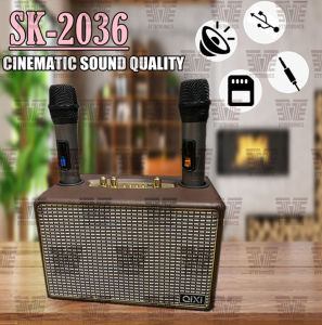 QIXI SK-2036 Shocking Bass KARAOKE Wireless Bluetooth Leather Type Speaker Multi Function with Two Wireless Microphone