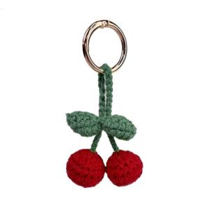 Elegant Handmade Cherry Crochet Keychain Pendant Adorable Hanging Accessories for Car Mirror or Bag Decoration