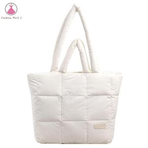 กระเป๋าบุนวมกระเป๋ากระเป๋าหนังสือความจุมากกระเป๋าถือ Puffy ผู้หญิงน้ำหนักเบาซิปสีเดียวกันใช้งานได้หลากหลายกระเป๋าถือผู้หญิง
