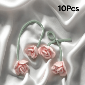 OURTOUR 10Pcs DIY Craft Double Head Rose Flowers Crochet Decoration Handmade 3D Flower Patches Sweet Artificial Rose Bow Flowers Clothing Decoration