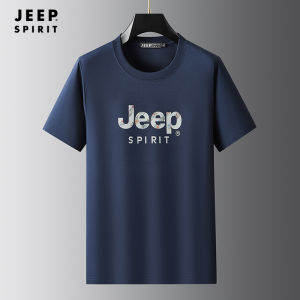 JEEP SPIRIT Mens T-shirt New Round Neck T-shirt Trendy Short Sleeve Mens Solid Color Printed Half Sleeve Sports T-shirt