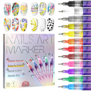 Nail Art Pens Set 2026 12 Colours 0.5mm Fine Tip for DIY TKs Best-Sellers Pigfly