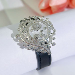 SEQUITO Thai Style Wrist Jewelry Silver Plated Micro Pave Tiny Bling  AAAAA Zirconia Flower Leather Belt Charm Bracelet Can Be Necklace Multiple Wearing Way Clothing Jewellery B226