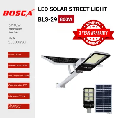 BOSCA 3 Year Warranty 400W 600W 800W 1000W Outdoor Split LED Solar Street Light With Remote Control IP67 BLS-29