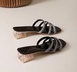 2026 new fashion casual flat head crystal heel ladies sandals