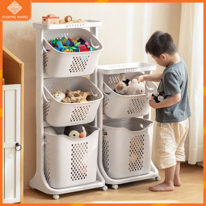 SHAYNE ตะกร้าอเนกประสงค์ ตะกร้าใส่ผ้า ตะกร้าพับได้ ตะกร้ามีล้อ ตะกร้าผ้าพับเก็บได้ พร้อมตะกร้าปรับองศา 5/4/3ชั้น จัดเก็บเสื้อผ้า