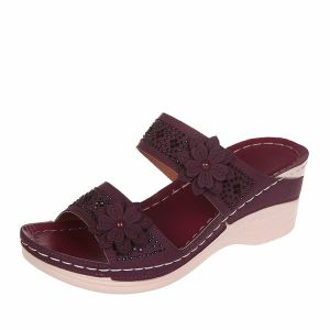 [Free Shipping] Summer Casual Floral High-Heeled One-Strap WomenS Wedge Sandals Breathable Comfortable And Non-Slip