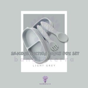 Bandiaterra Baby Suction Silicone Lunch Box With Fork And Spoon Set / Piring Makan Anak Premium Silicone Set Garpu + Sendok