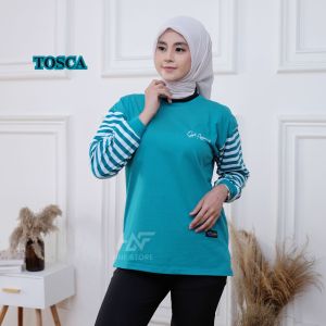 ELZ KAOS WANITA LENGAN SALUR STRIP KEKINIAN BAHAN KOMBED 20s KNITTO katun lembut nyaman hitam putih