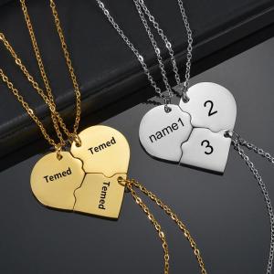 Customize Combination Heart Necklace 3pcs Stainless Steel Family Name Engrave Pendant Personalize Jewelry