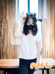 Kaos Wanita V-neck Lengan Pendek Warna Solid | T-Shirt Casual Nyaman