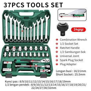 Kunci Shock Set 37pcs/53PCS Kunci Set Lengkap 1 Box Kunci Sock Full Lengkap Socket Toolkit