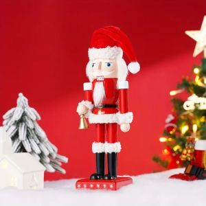 BLESSFUL with Bell Santa Nutcracker Puppet Red Furry Beard Christmas Nutcracker Ornaments Centerpiece Ornaments Wood Nutcracker Figure New Year